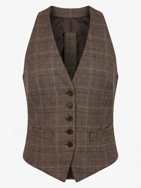 Vintage Brown Glen Plaid Tailored Suit Vest Adjustable Back Women’s Medium